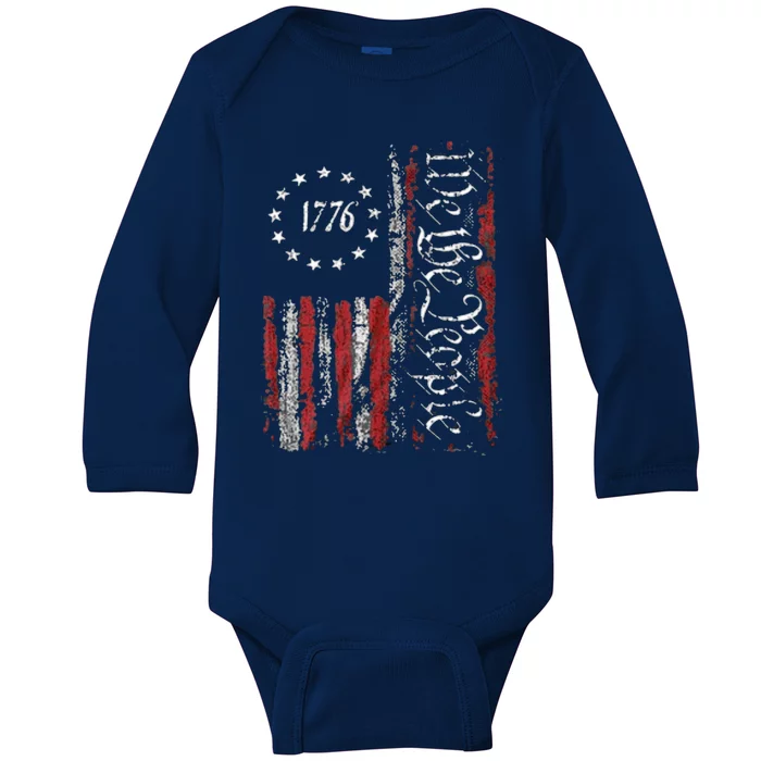 Print American Flag Patriotic 1776 We The People Usa Gift Baby Long Sleeve Bodysuit