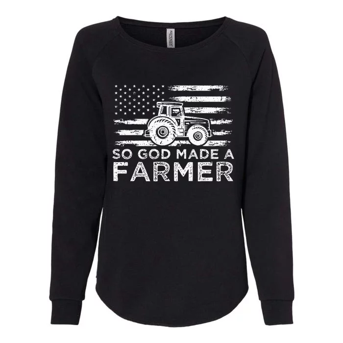 Patriotic American Flag Tractor So God Made A Farmer Womens California Wash Sweatshirt