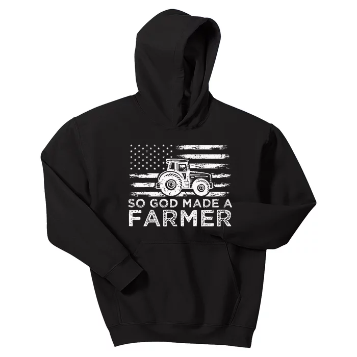 Patriotic American Flag Tractor So God Made A Farmer Kids Hoodie