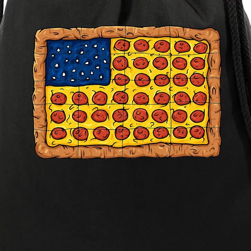 Pizza American Flag Drawstring Bag