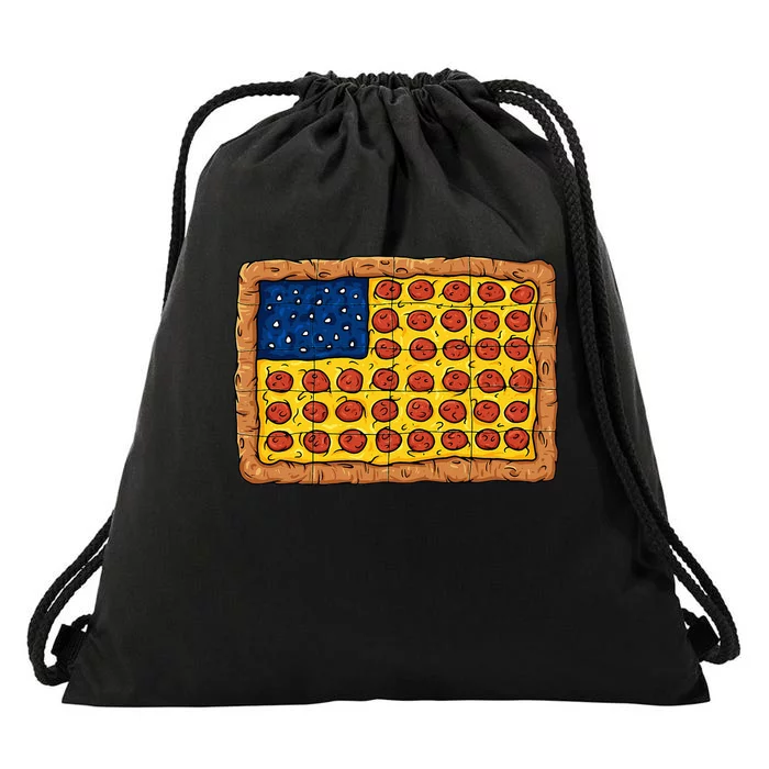 Pizza American Flag Drawstring Bag