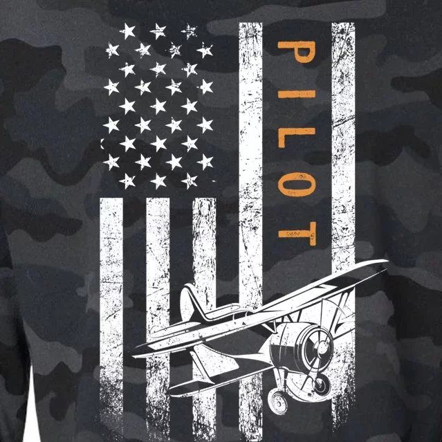 Pilot American Flag Airplane Design Aviation Cute Gift Cropped Pullover Crew