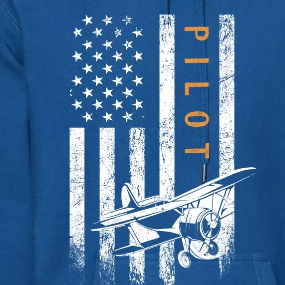 Pilot American Flag Airplane Design Aviation Cute Gift Premium Hoodie