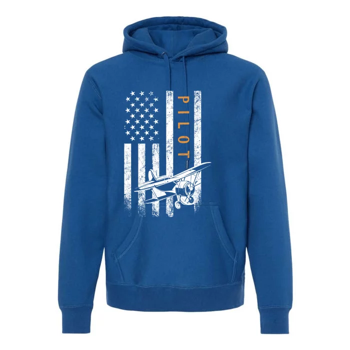 Pilot American Flag Airplane Design Aviation Cute Gift Premium Hoodie