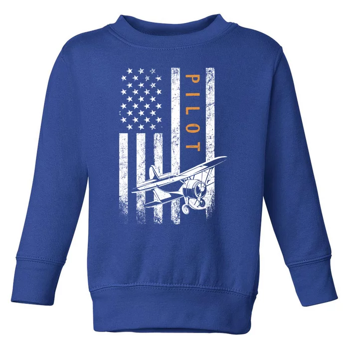 Pilot American Flag Airplane Design Aviation Cute Gift Toddler Sweatshirt