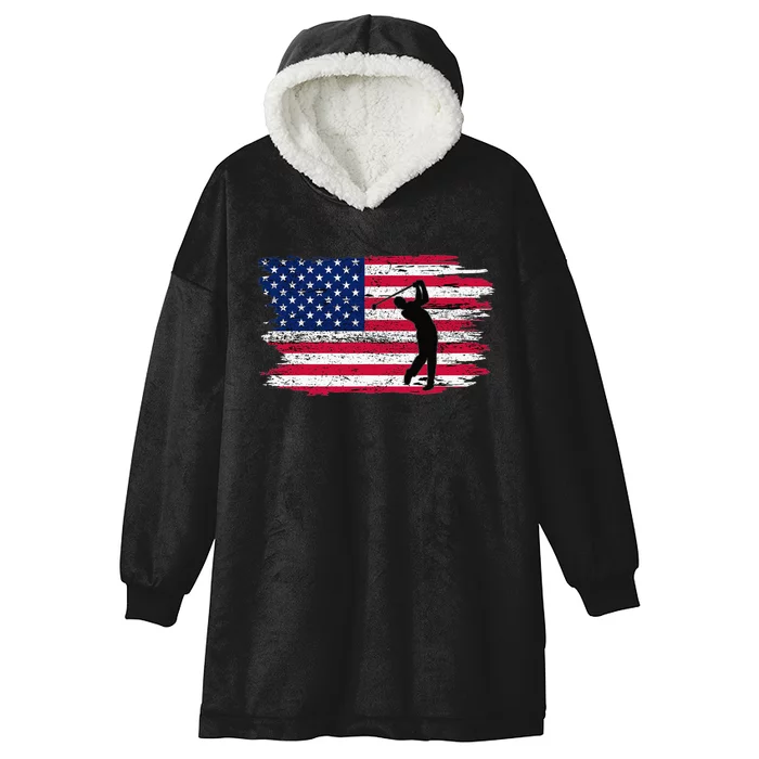 Patriotic American Golfer Gift USA Flag Golf Club Golf Hooded Wearable Blanket