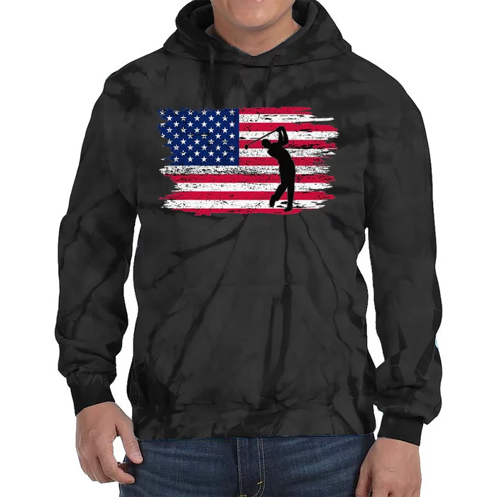 Patriotic American Golfer Gift USA Flag Golf Club Golf Tie Dye Hoodie