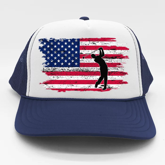 Patriotic American Golfer Gift USA Flag Golf Club Golf Trucker Hat