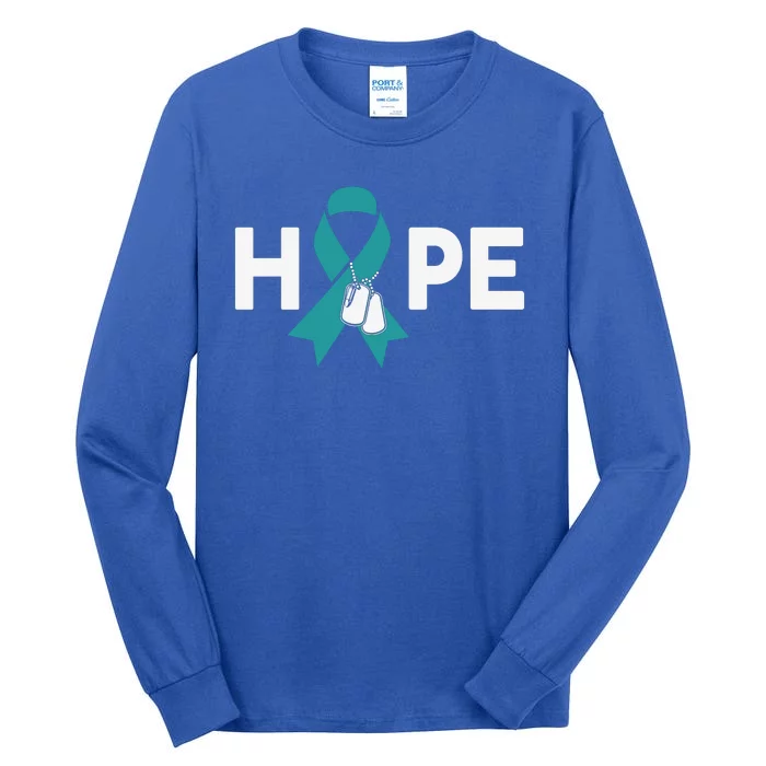 Ptsd Awareness Gift Teal Ribbon Hope Ptsd Awareness Cute Gift Tall Long Sleeve T-Shirt