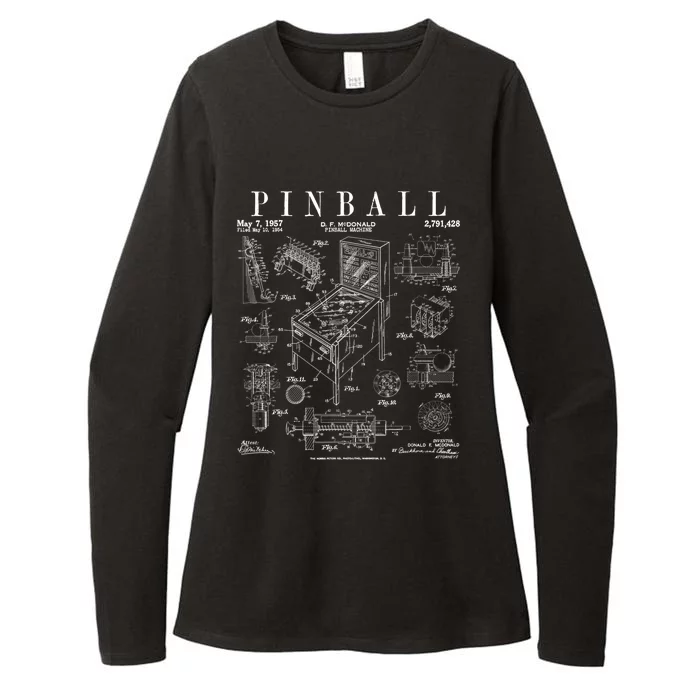 Pinball Arcade Gaming Machine Vintage Gamer Patent Print Womens CVC Long Sleeve Shirt