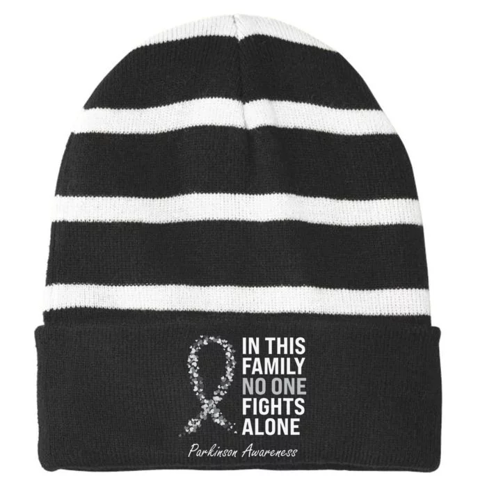 Parkinson Awareness Gray Ribbon Striped Beanie with Solid Band