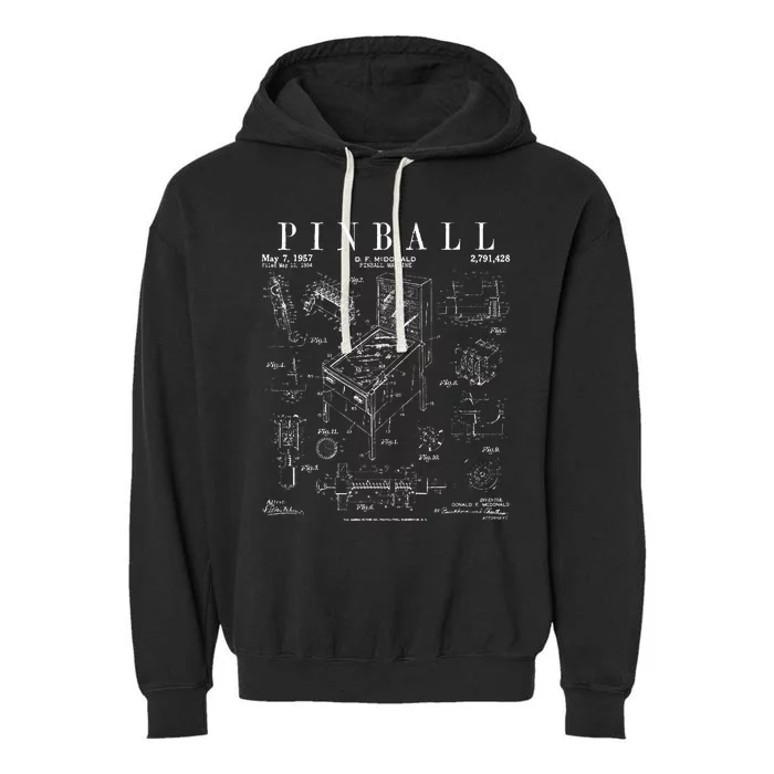 Pinball Arcade Gaming Machine Vintage Gamer Patent Print Garment-Dyed Fleece Hoodie