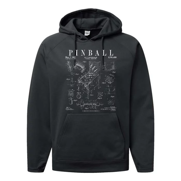 Pinball Arcade Gaming Machine Vintage Gamer Patent Print Performance Fleece Hoodie