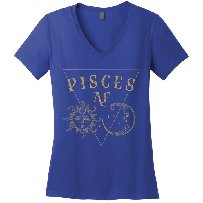 Pisces Af / Golden Sun And Moon Pisces Birthday Astrology Great Gift Women's V-Neck T-Shirt