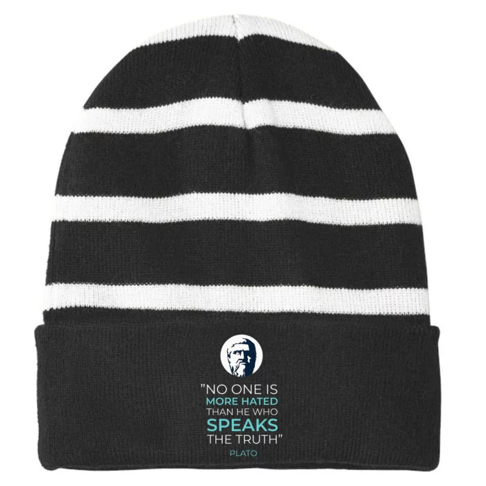 Plato Ancient Greek Philosophy Quote Striped Beanie with Solid Band