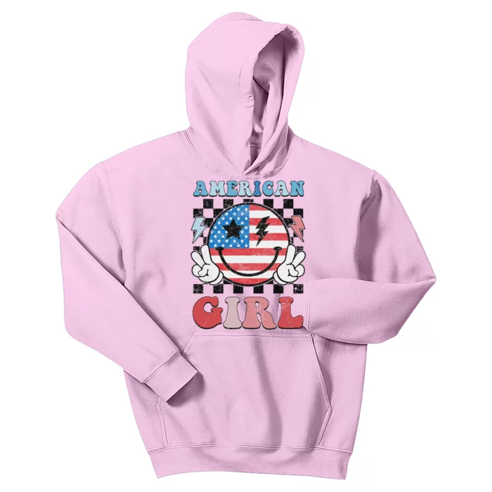 Patriotic American Girl 4th Of July Kids Hoodie