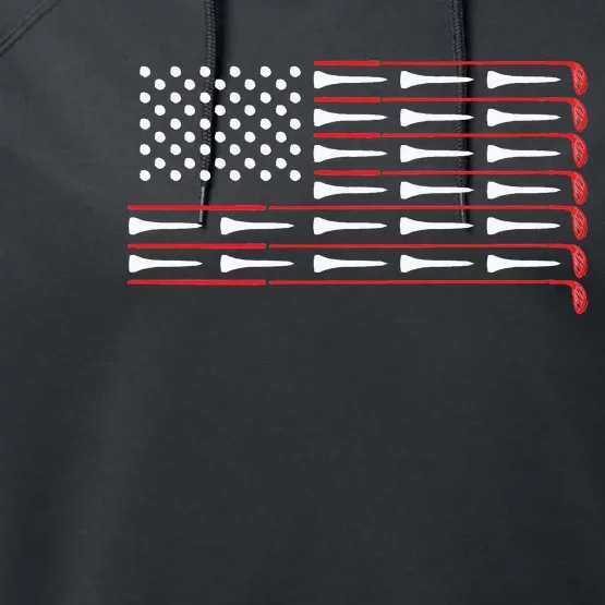 Patriotic American Golfer Gift USA Flag Golf Club Performance Fleece Hoodie