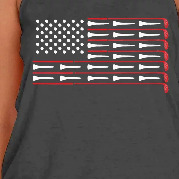 Patriotic American Golfer Gift USA Flag Golf Club Women's Knotted Racerback Tank