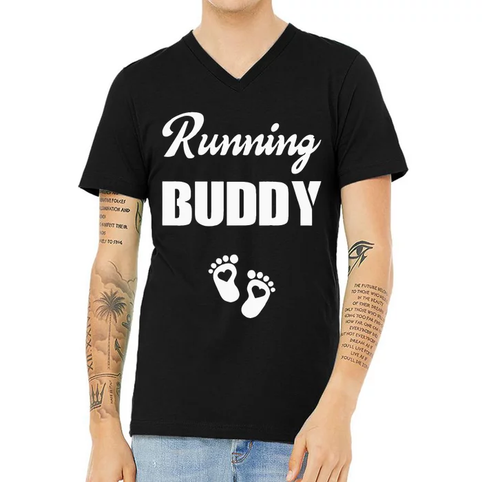 Pregnancy Announcement Gender Running Buddy Pouch Boy Girl V-Neck T-Shirt