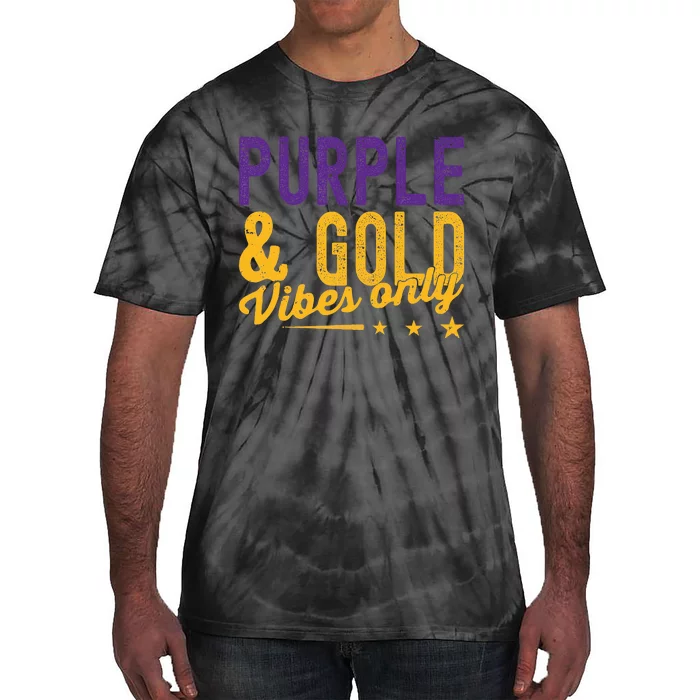 Purple And Gold Vibes Only Game Day For High School Football Tie-Dye T-Shirt