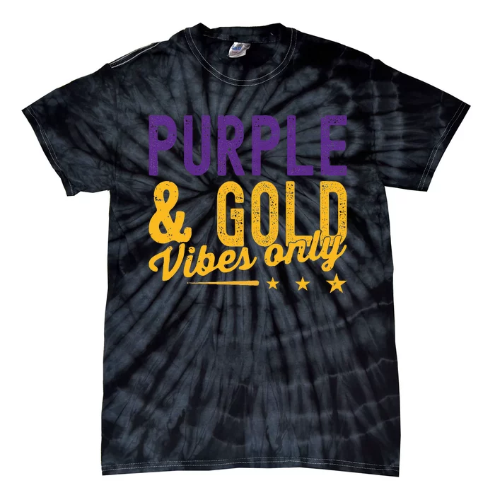 Purple And Gold Vibes Only Game Day For High School Football Tie-Dye T-Shirt