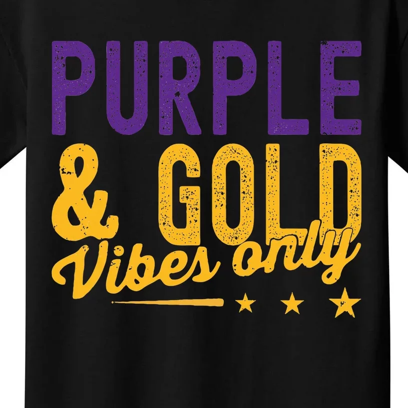 Purple And Gold Vibes Only Game Day For High School Football Kids T-Shirt