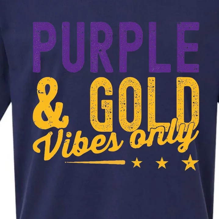 Purple And Gold Vibes Only Game Day For High School Football Sueded Cloud Jersey T-Shirt