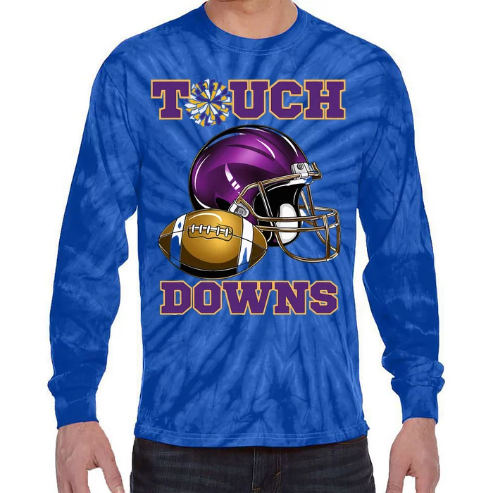 Purple And Gold Football Game Touchdown High School Matching Tie-Dye Long Sleeve Shirt