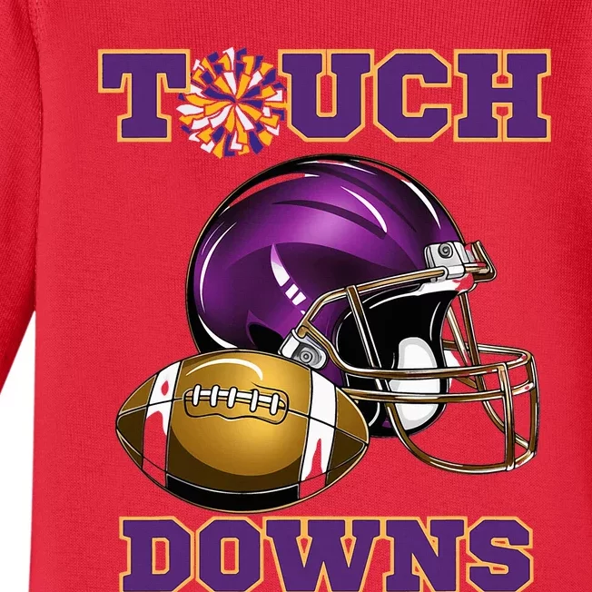 Purple And Gold Football Game Touchdown High School Matching Baby Long Sleeve Bodysuit