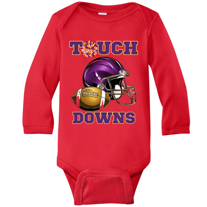 Purple And Gold Football Game Touchdown High School Matching Baby Long Sleeve Bodysuit