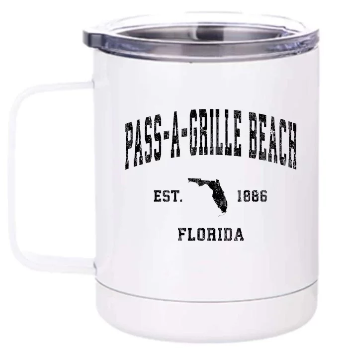 Pass A Grille Beach Florida Fl Vintage Established Athletic Front & Back 12oz Stainless Steel Tumbler Cup