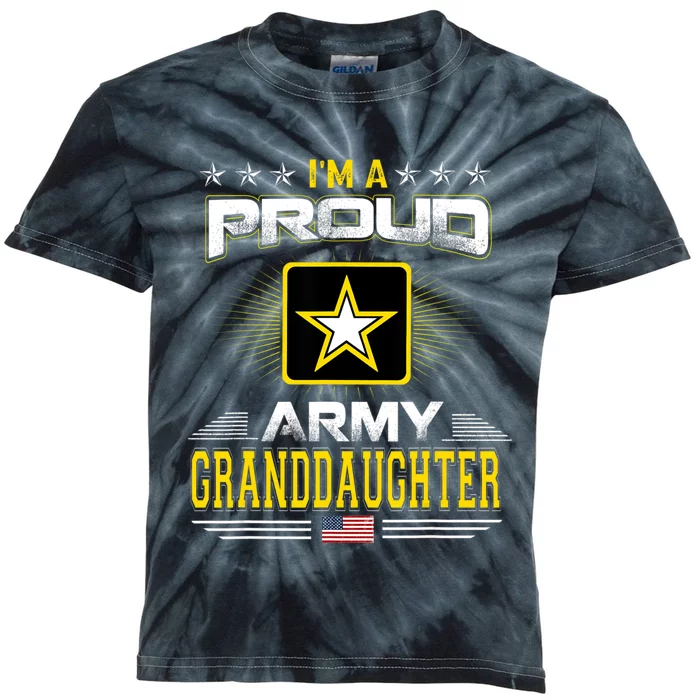 Proud Army Granddaughter Patriotic Military Veteran Kids Tie-Dye T-Shirt