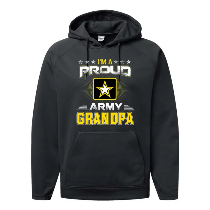 Proud Army Grandpa Patriotic Military Veteran Performance Fleece Hoodie