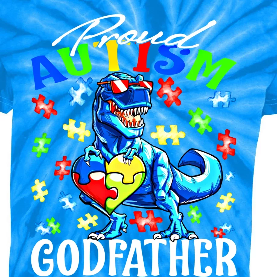 Proud Autism Godfather Dinosaur Autism Awareness Gift Kids Tie-Dye T-Shirt