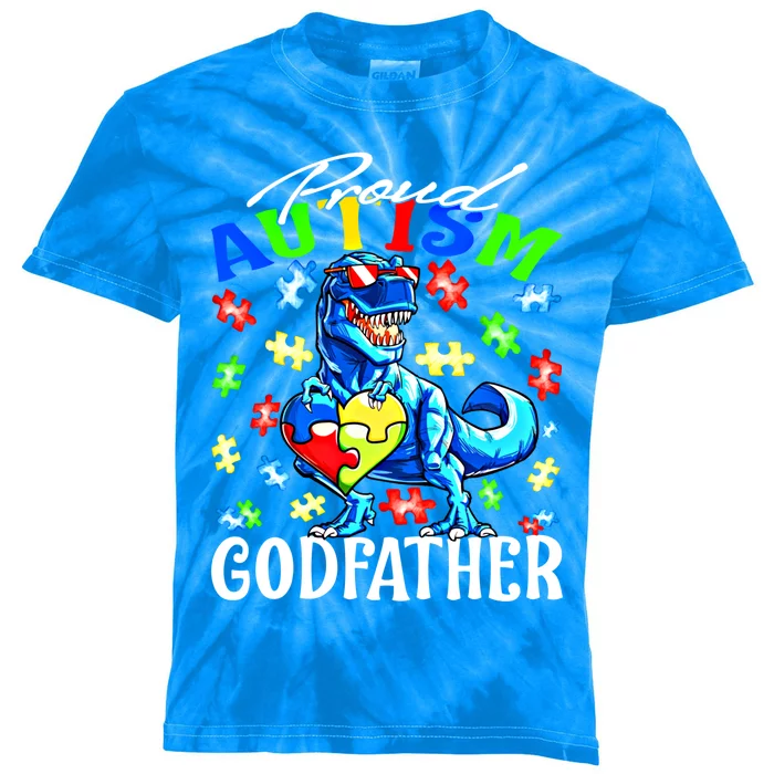 Proud Autism Godfather Dinosaur Autism Awareness Gift Kids Tie-Dye T-Shirt