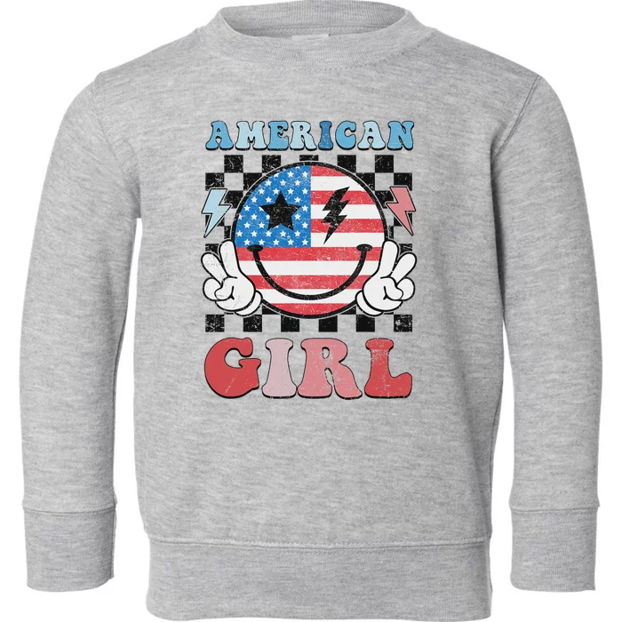 Patriotic American Girl 4th Of July Toddler Sweatshirt