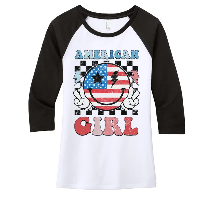 Patriotic American Girl 4th Of July Women's Tri-Blend 3/4-Sleeve Raglan Shirt