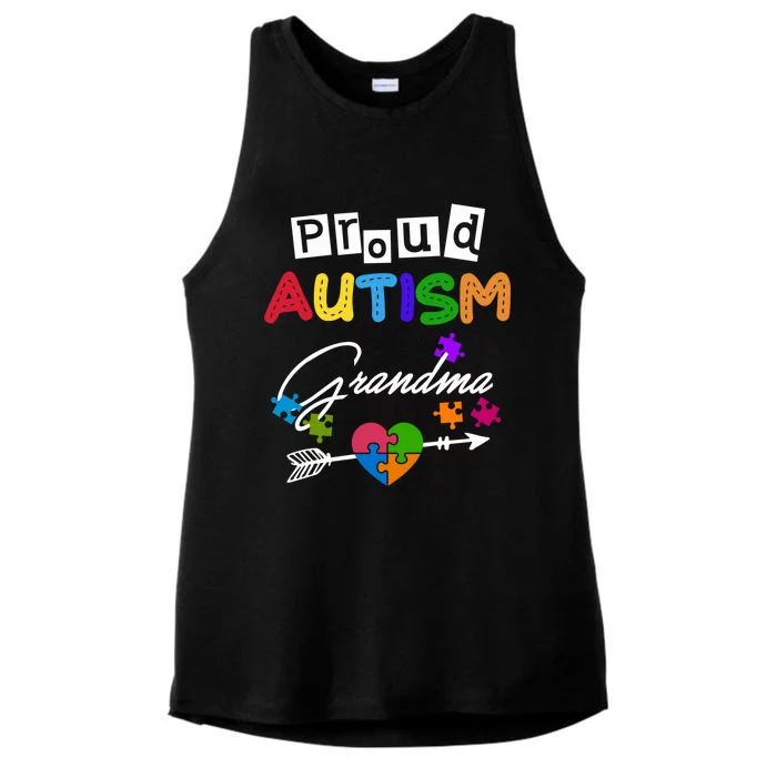 Proud Autism Grandma Puzzle Heart Autism Awareness Great Gift Ladies Tri-Blend Wicking Tank