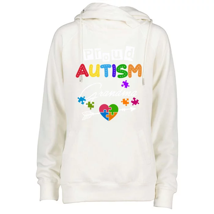 Proud Autism Grandma Puzzle Heart Autism Awareness Great Gift Womens Funnel Neck Pullover Hood