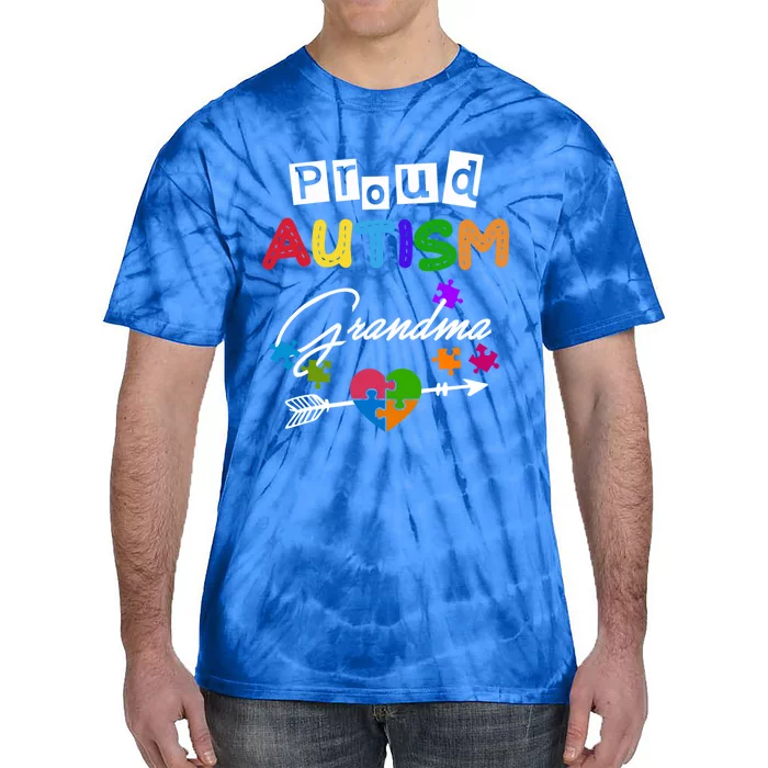 Proud Autism Grandma Puzzle Heart Autism Awareness Great Gift Tie-Dye T-Shirt