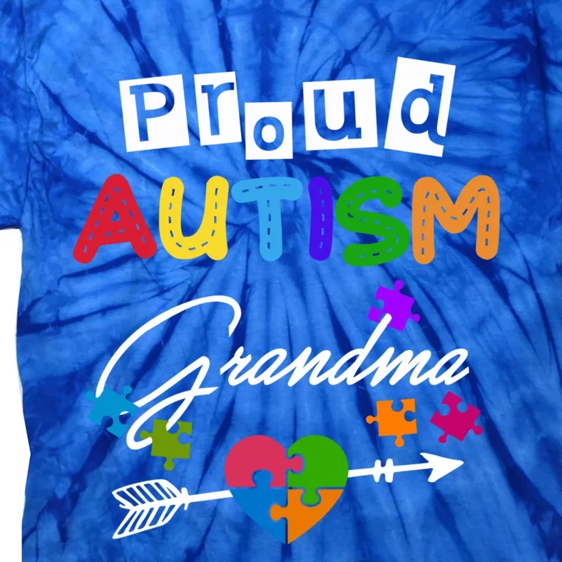 Proud Autism Grandma Puzzle Heart Autism Awareness Great Gift Tie-Dye T-Shirt