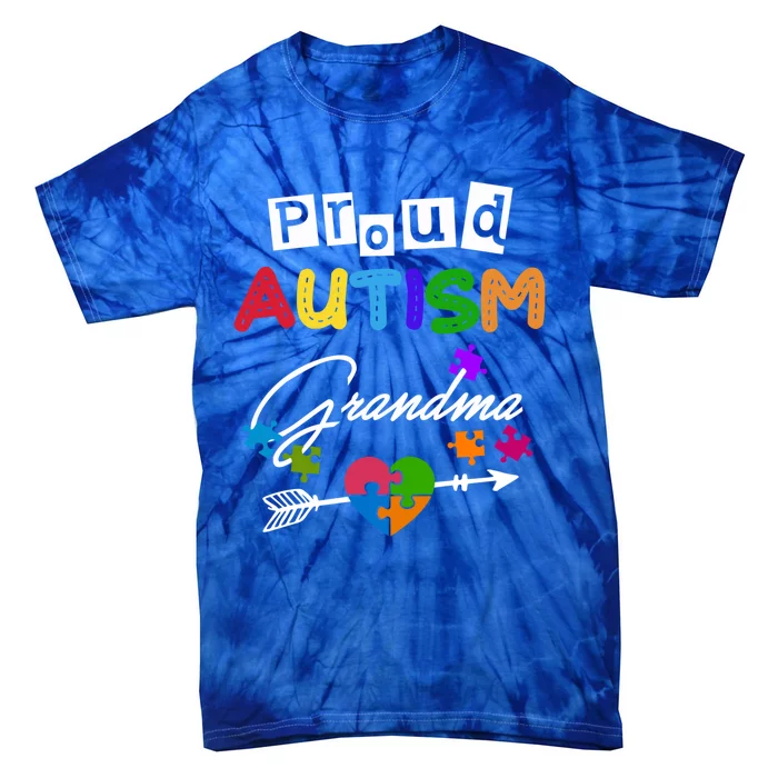 Proud Autism Grandma Puzzle Heart Autism Awareness Great Gift Tie-Dye T-Shirt