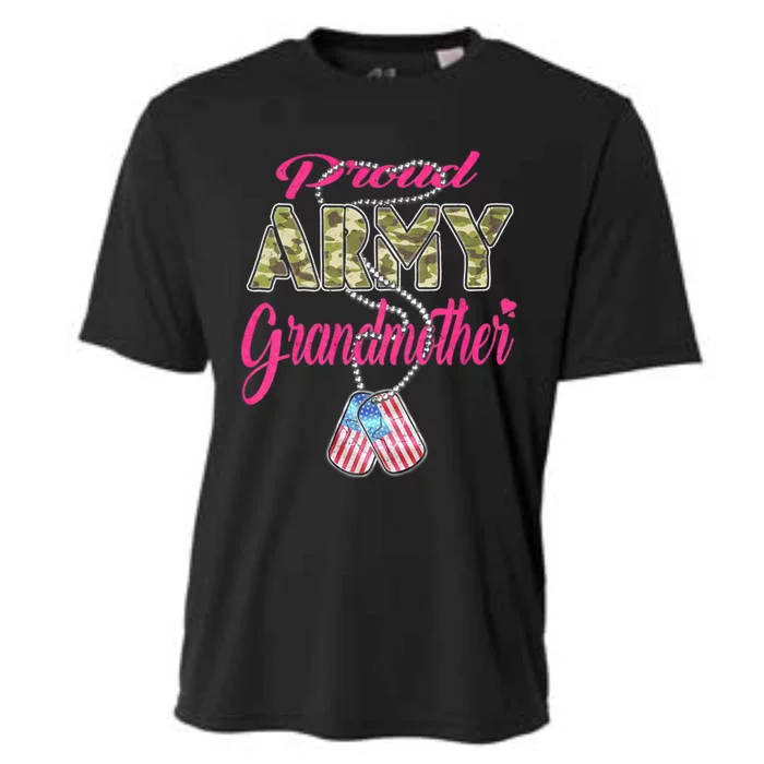 Proud Army Grandmother Camo Us Flag Dog Tag Military Grandma Cooling Performance Crew T-Shirt