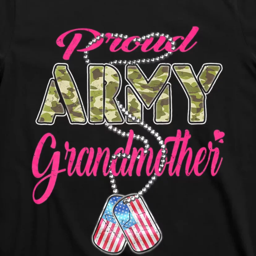 Proud Army Grandmother Camo Us Flag Dog Tag Military Grandma T-Shirt