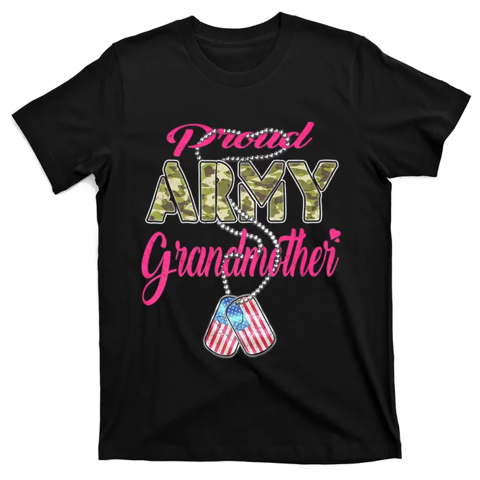 Proud Army Grandmother Camo Us Flag Dog Tag Military Grandma T-Shirt