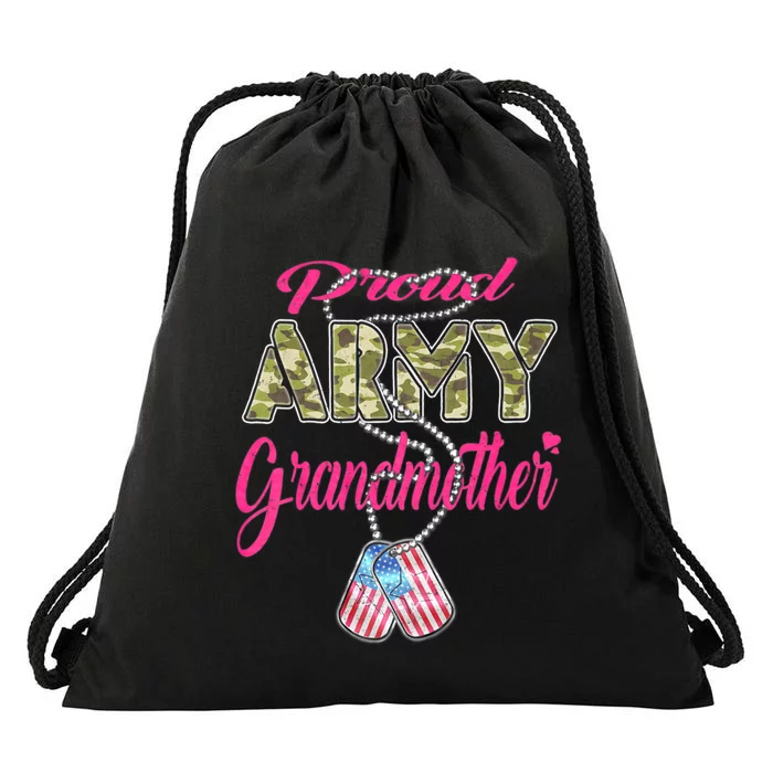 Proud Army Grandmother Camo Us Flag Dog Tag Military Grandma Drawstring Bag