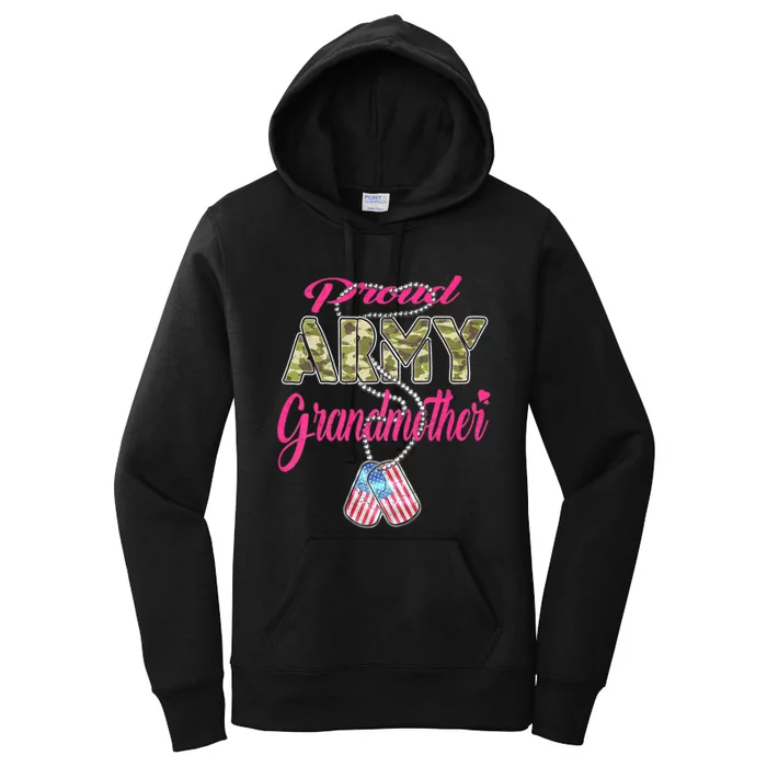 Proud Army Grandmother Camo Us Flag Dog Tag Military Grandma Women's Pullover Hoodie