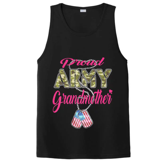 Proud Army Grandmother Camo Us Flag Dog Tag Military Grandma Performance Tank