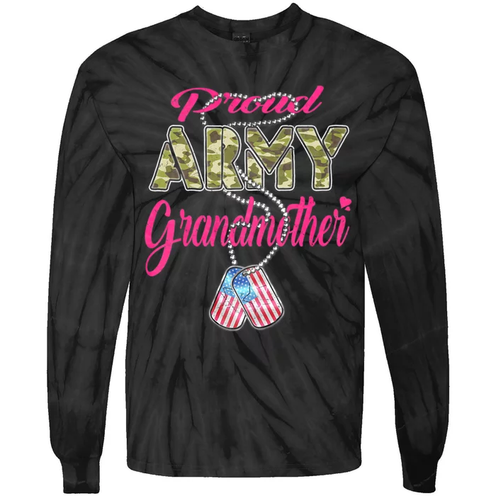 Proud Army Grandmother Camo Us Flag Dog Tag Military Grandma Tie-Dye Long Sleeve Shirt