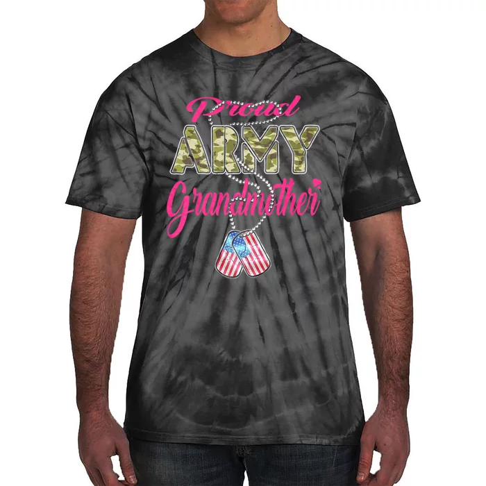 Proud Army Grandmother Camo Us Flag Dog Tag Military Grandma Tie-Dye T-Shirt